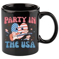 4th Of July Retro Funny Party In The USA Music Gift 11oz C Handle Ceramic Mug
