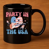4th Of July Retro Funny Party In The USA Music Gift 11oz C Handle Ceramic Mug