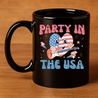 4th Of July Retro Funny Party In The USA Music Gift 11oz C Handle Ceramic Mug