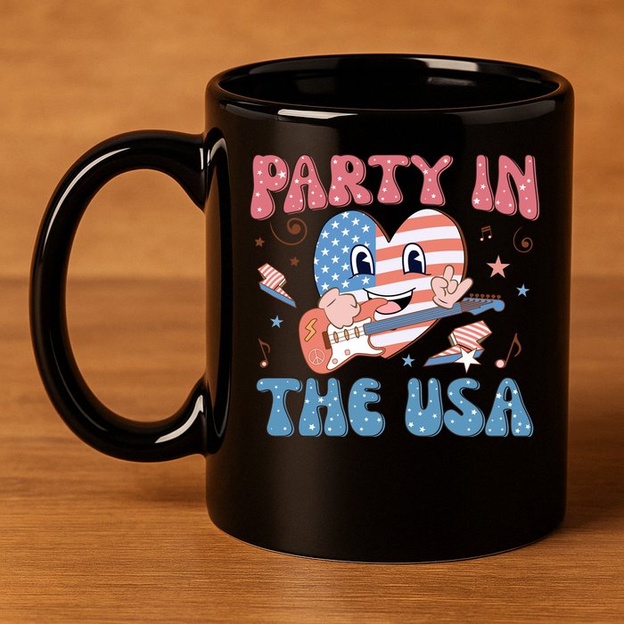 4th Of July Retro Funny Party In The USA Music Gift 11oz C Handle Ceramic Mug