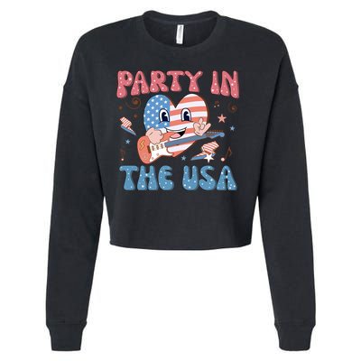4th Of July Retro Funny Party In The USA Music Gift Cropped Pullover Crew