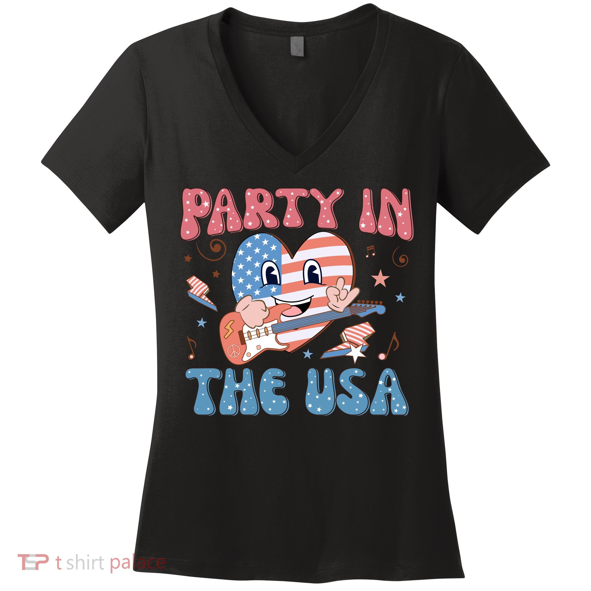 4th Of July Retro Funny Party In The USA Music Gift Women's V-Neck T-Shirt