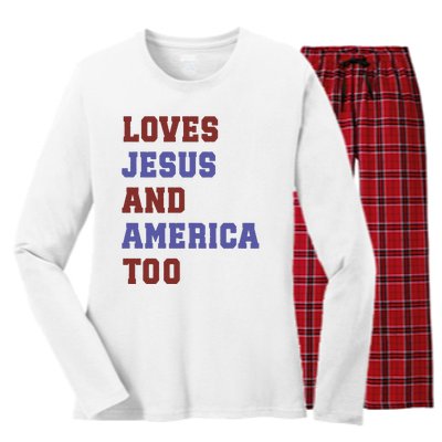 4th Of July God Bless America Vintage 4th Of July Women's Long Sleeve Flannel Pajama Set 