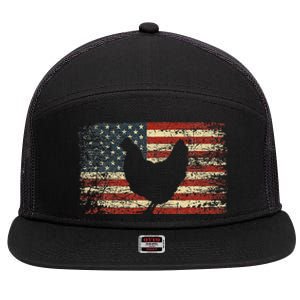 4th of July Chicken Patriotic American Flag 7 Panel Mesh Trucker Snapback Hat