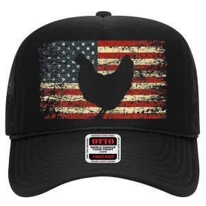 4th of July Chicken Patriotic American Flag High Crown Mesh Back Trucker Hat