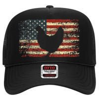 4th of July Chicken Patriotic American Flag High Crown Mesh Back Trucker Hat