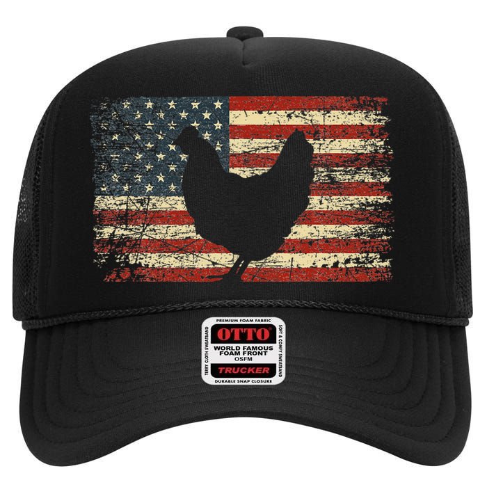 4th of July Chicken Patriotic American Flag High Crown Mesh Back Trucker Hat