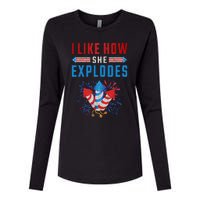 4th Of July I Like How She Explodes Firework USA Flag Womens Cotton Relaxed Long Sleeve T-Shirt