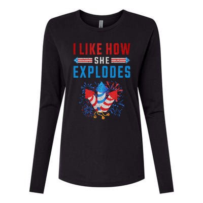 4th Of July I Like How She Explodes Firework USA Flag Womens Cotton Relaxed Long Sleeve T-Shirt