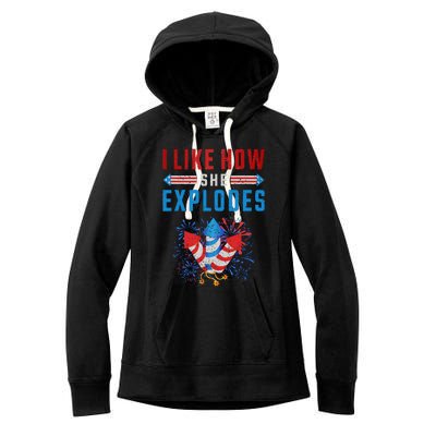 4th Of July I Like How She Explodes Firework USA Flag Women's Fleece Hoodie