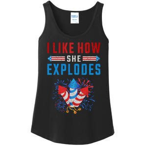 4th Of July I Like How She Explodes Firework USA Flag Ladies Essential Tank