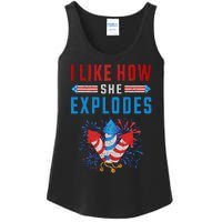 4th Of July I Like How She Explodes Firework USA Flag Ladies Essential Tank