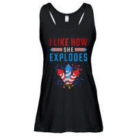 4th Of July I Like How She Explodes Firework USA Flag Ladies Essential Flowy Tank