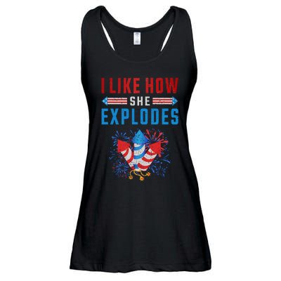 4th Of July I Like How She Explodes Firework USA Flag Ladies Essential Flowy Tank