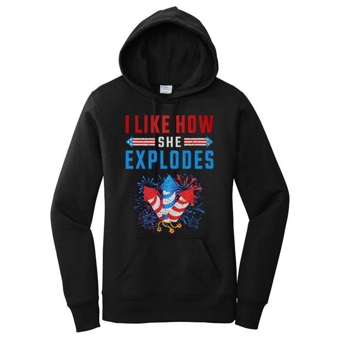 4th Of July I Like How She Explodes Firework USA Flag Women's Pullover Hoodie