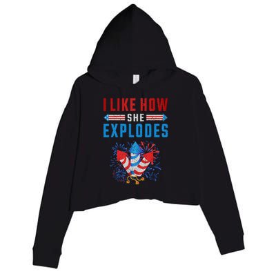 4th Of July I Like How She Explodes Firework USA Flag Crop Fleece Hoodie