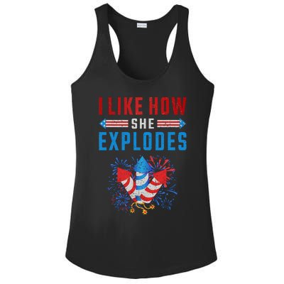 4th Of July I Like How She Explodes Firework USA Flag Ladies PosiCharge Competitor Racerback Tank