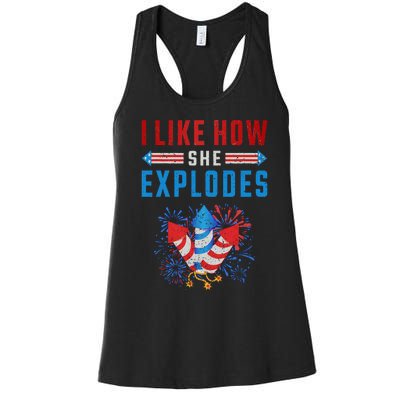 4th Of July I Like How She Explodes Firework USA Flag Women's Racerback Tank