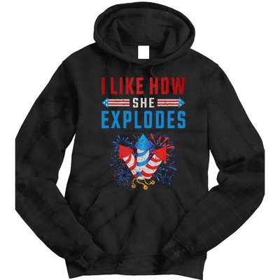 4th Of July I Like How She Explodes Firework USA Flag Tie Dye Hoodie