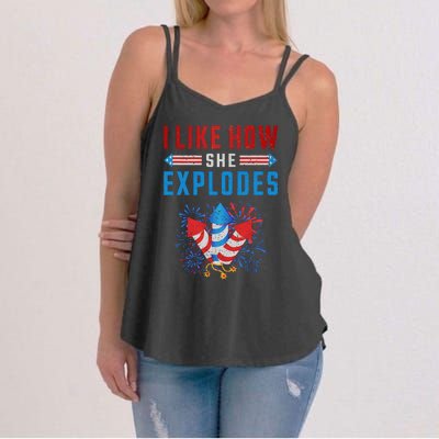 4th Of July I Like How She Explodes Firework USA Flag Women's Strappy Tank