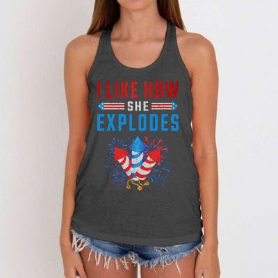 4th Of July I Like How She Explodes Firework USA Flag Women's Knotted Racerback Tank