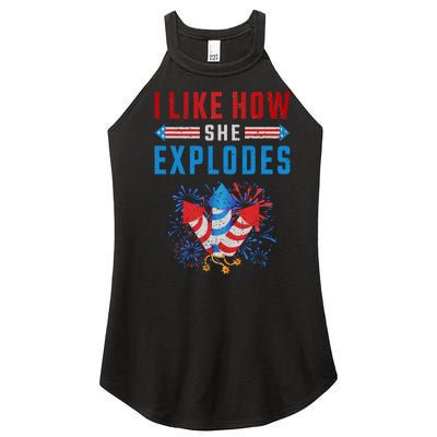 4th Of July I Like How She Explodes Firework USA Flag Women's Perfect Tri Rocker Tank