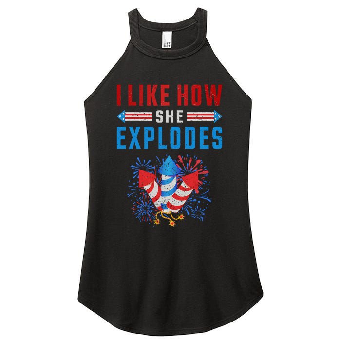 4th Of July I Like How She Explodes Firework USA Flag Women's Perfect Tri Rocker Tank