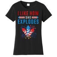 4th Of July I Like How She Explodes Firework USA Flag Women's T-Shirt