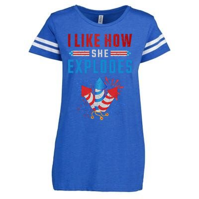 4th Of July I Like How She Explodes Firework USA Flag Enza Ladies Jersey Football T-Shirt