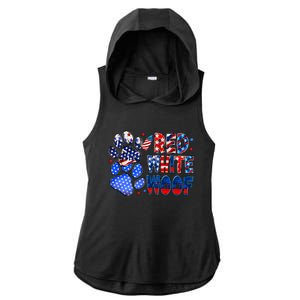 4th Of July Red White Woof Ladies PosiCharge Tri-Blend Wicking Draft Hoodie Tank