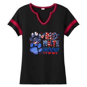 4th Of July Red White Woof Ladies Halftime Notch Neck Tee