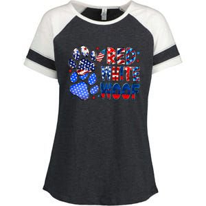 4th Of July Red White Woof Enza Ladies Jersey Colorblock Tee