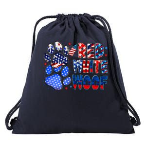 4th Of July Red White Woof Drawstring Bag