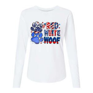 4th Of July Red White Woof Womens Cotton Relaxed Long Sleeve T-Shirt