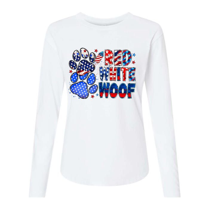 4th Of July Red White Woof Womens Cotton Relaxed Long Sleeve T-Shirt