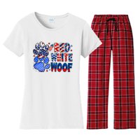 4th Of July Red White Woof Women's Flannel Pajama Set