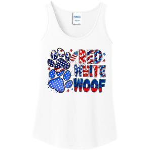 4th Of July Red White Woof Ladies Essential Tank