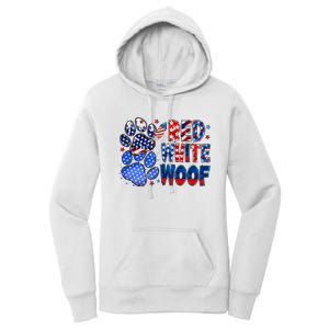 4th Of July Red White Woof Women's Pullover Hoodie