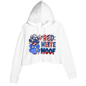 4th Of July Red White Woof Crop Fleece Hoodie