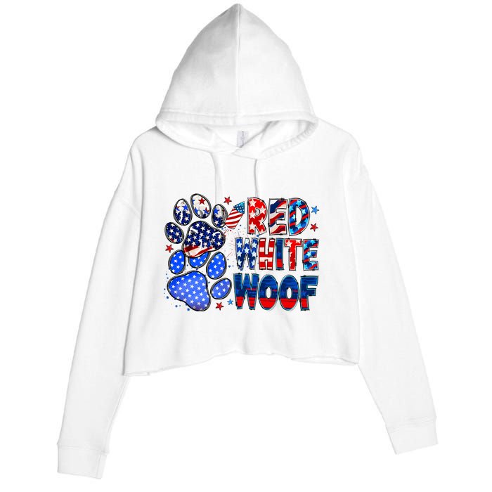 4th Of July Red White Woof Crop Fleece Hoodie