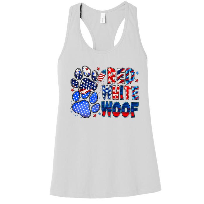 4th Of July Red White Woof Women's Racerback Tank