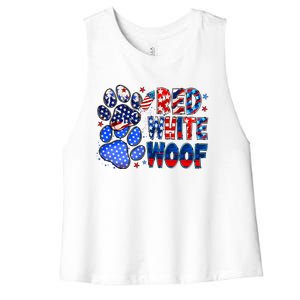 4th Of July Red White Woof Women's Racerback Cropped Tank