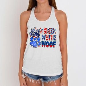 4th Of July Red White Woof Women's Knotted Racerback Tank