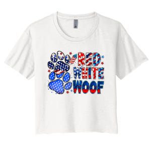 4th Of July Red White Woof Women's Crop Top Tee