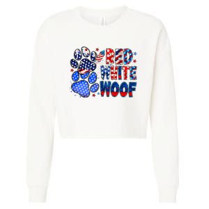 4th Of July Red White Woof Cropped Pullover Crew