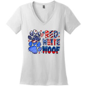 4th Of July Red White Woof Women's V-Neck T-Shirt