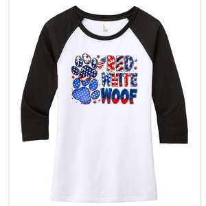 4th Of July Red White Woof Women's Tri-Blend 3/4-Sleeve Raglan Shirt