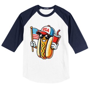 4th Of July Hotdog Sunglasses American Flag Usa Patriotic Baseball Sleeve Shirt