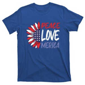 4th Of July Peace Love Merica America Flag Sunflower Funny Gift T-Shirt