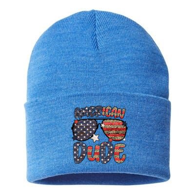 4th Of July American Dude Sunglasses Patriotic Gift Sustainable Knit Beanie